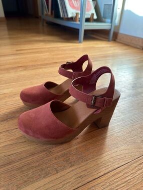 Suede Ankle-Strap Platform Heels in Burnt Orange